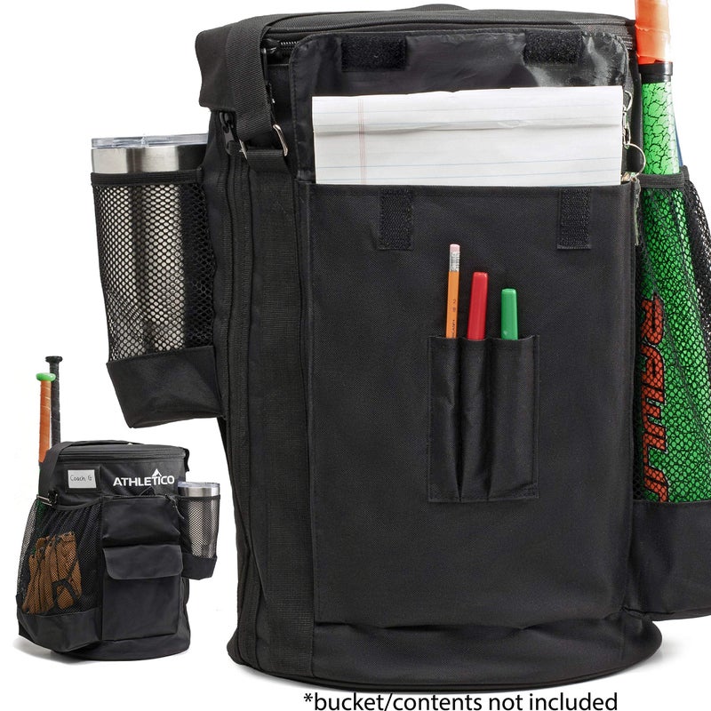 Athletico Baseball Bucket Cover Organizer - Baseball Bucket Bag With Padded Seat (Black) - Image 4